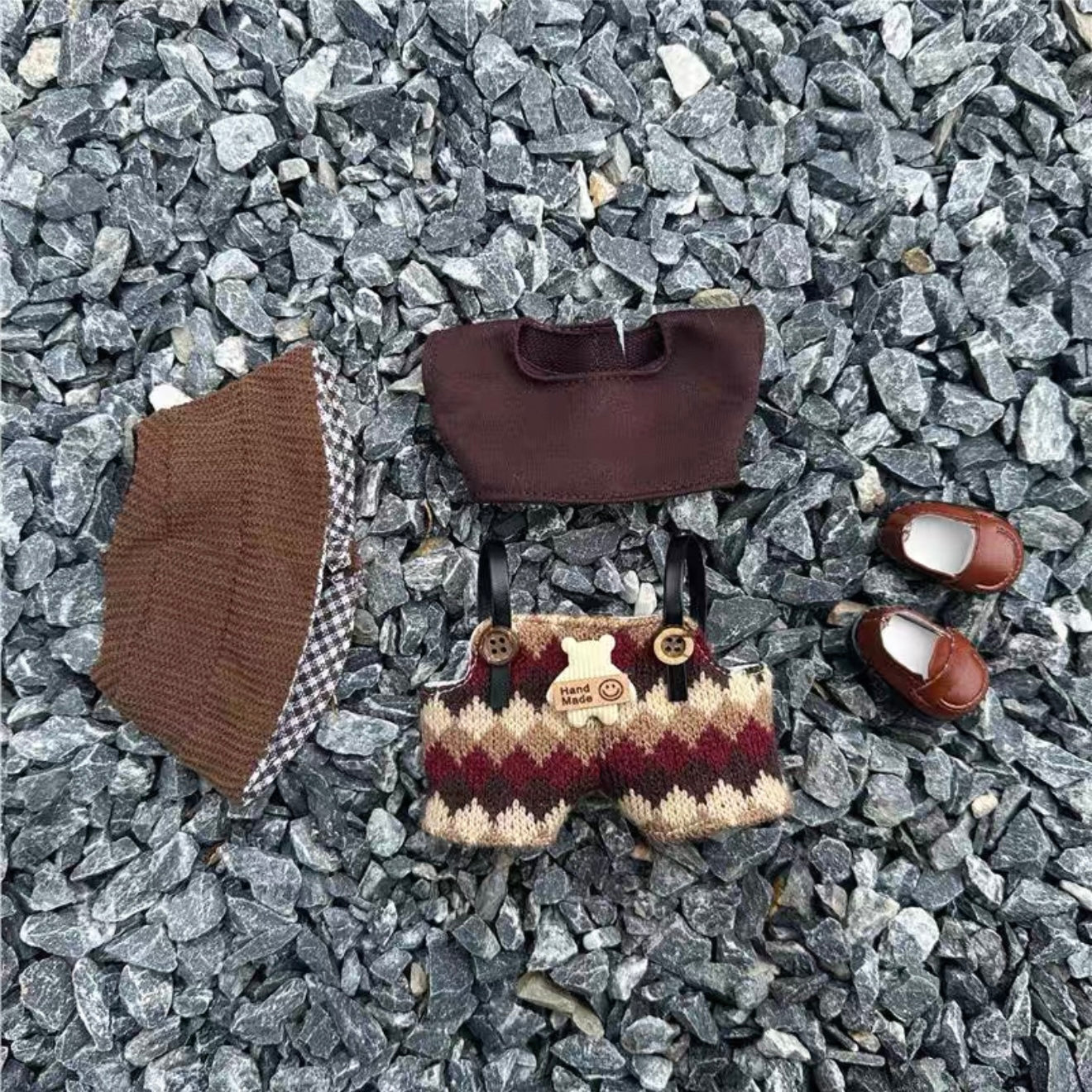 Clothes for labubu(No doll) 17cm-Cookie ice cream set+coffee colored leather shoes