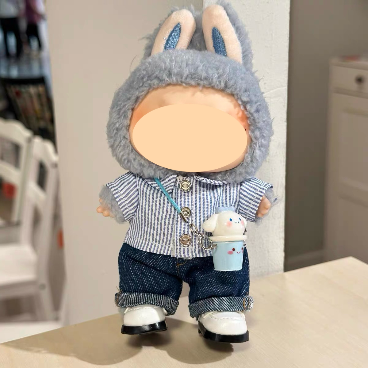 Clothes for Labubu(No doll)17cm-Blue striped suit