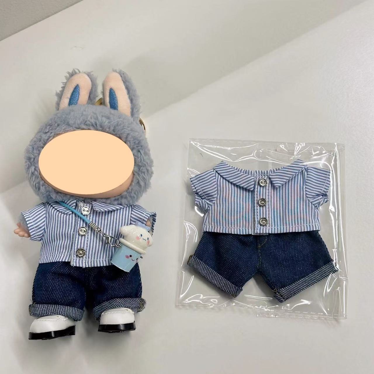 Clothes for Labubu（No doll）17cm-Blue striped suit