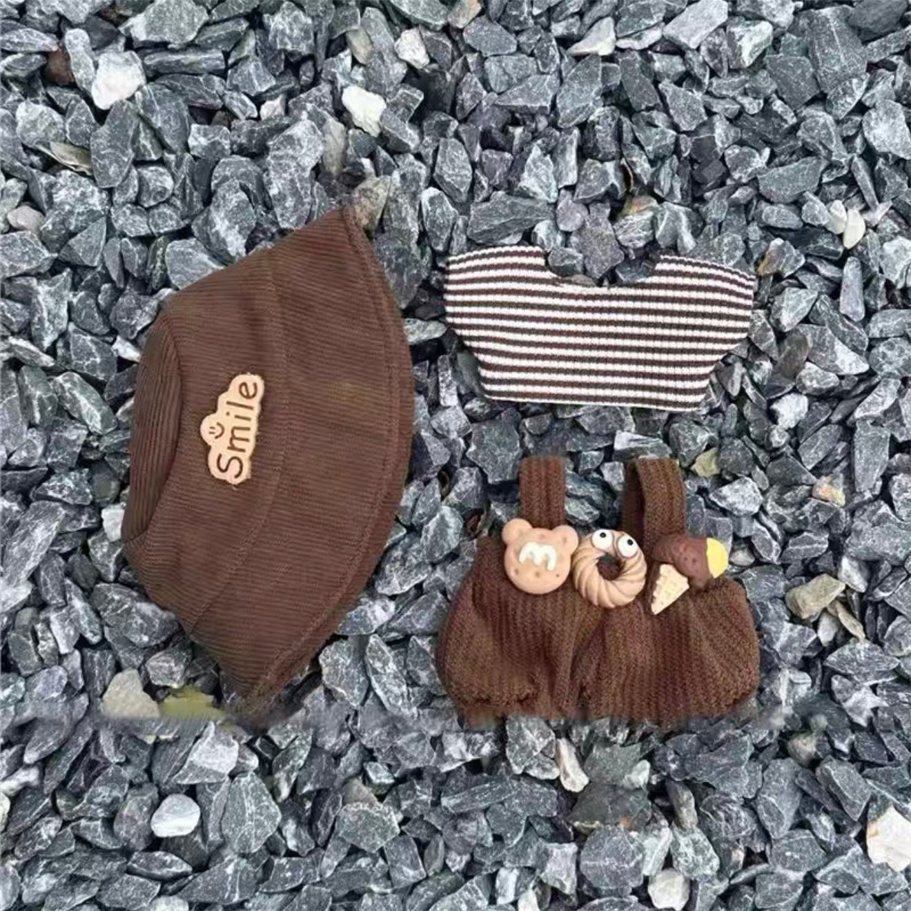 Clothes for labubu(No doll) 17cm-Cookie ice cream set+coffee colored leather shoes